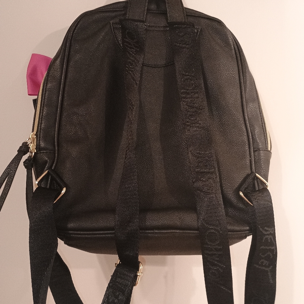 Betsy Johnson Black & White Striped Backpack with Pink Bow - Picture 4 of 6